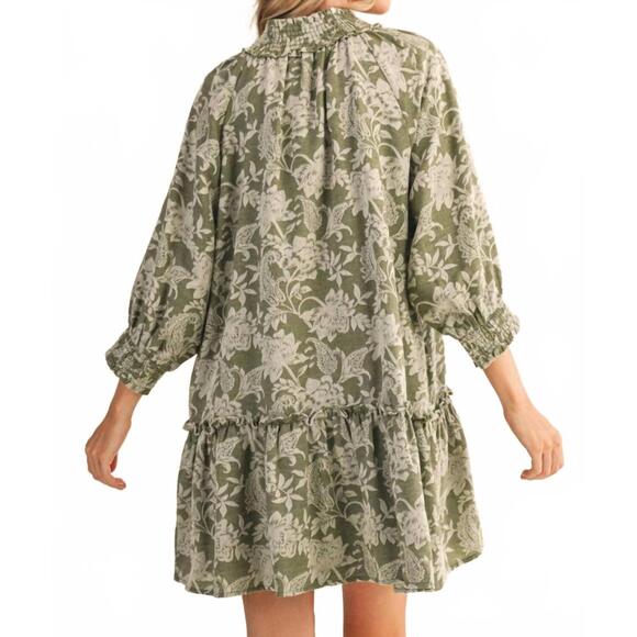 NEW &MERCI floral jacquard mini dress in olive floral - Picture 4 of 5